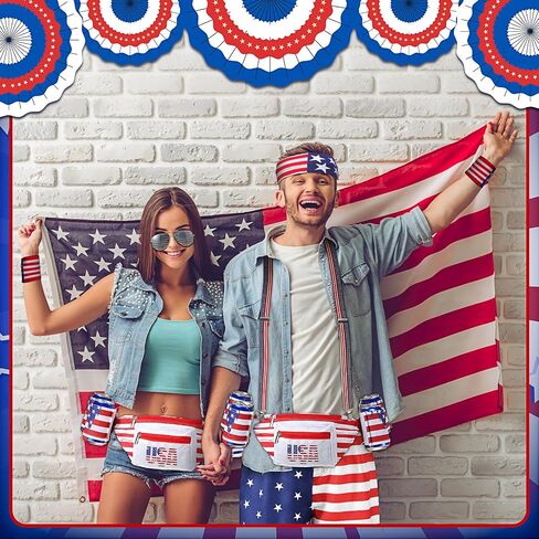 MePase 4th of July Fanny Packs Outfits Fanny Pack Beverage Beverage Beight Belder Set Excluer Pintriotic accessories for Men (L) in Kuwait
