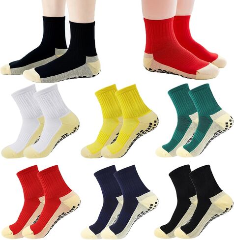 6 Pairs 4-12 Years Old Kids Soccer Grip Socks Anti Slip Athletic Socks Cushioned Football Crew Socks for Teens Boys in Saudi Arabia