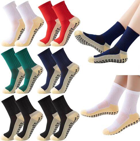 6 Pairs 4-12 Years Old Kids Soccer Grip Socks Anti Slip Athletic Socks Cushioned Football Crew Socks for Teens Boys in Saudi Arabia