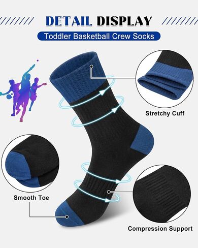 Toddler Kids Boys Basketball Athletic Crew Socks, Youth Girls Soft Cozy Casual Striped Seamless Cotton Sports Socks in Saudi Arabia