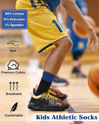 Toddler Kids Boys Basketball Athletic Crew Socks, Youth Girls Soft Cozy Casual Striped Seamless Cotton Sports Socks in Saudi Arabia