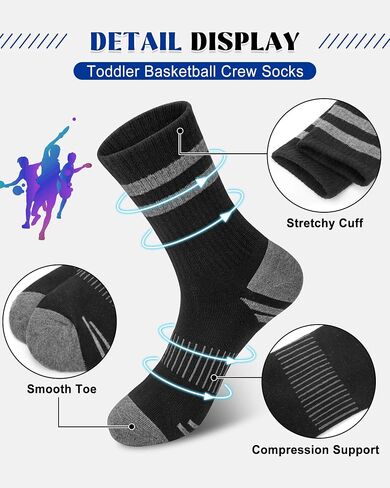 Toddler Kids Boys Basketball Athletic Crew Socks, Youth Girls Soft Cozy Casual Striped Seamless Cotton Sports Socks in Saudi Arabia