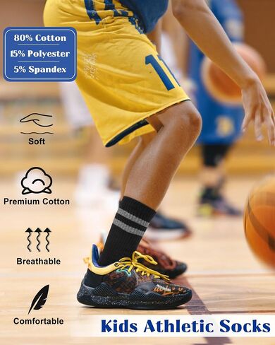 Toddler Kids Boys Basketball Athletic Crew Socks, Youth Girls Soft Cozy Casual Striped Seamless Cotton Sports Socks in Saudi Arabia