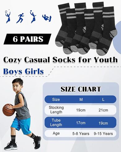 Toddler Kids Boys Basketball Athletic Crew Socks, Youth Girls Soft Cozy Casual Striped Seamless Cotton Sports Socks in Saudi Arabia