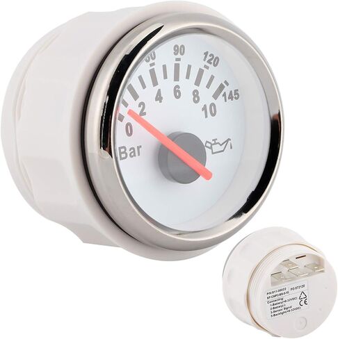 2in 0 10Bar Oil Pressure Meter 145psi LED Backlight Dial Instrument for Auto Motorcycle Boat Truck 12V 24VWhite Dial Silver Frame Oil Pressure Meter52mm GaugeOil (White Dial Silver Bezel) in Kuwait