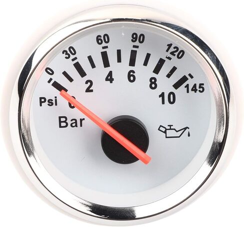 2in 0 10Bar Oil Pressure Meter 145psi LED Backlight Dial Instrument for Auto Motorcycle Boat Truck 12V 24VWhite Dial Silver Frame Oil Pressure Meter52mm GaugeOil (White Dial Silver Bezel) in Kuwait