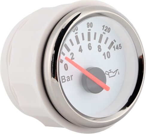 2in 0 10Bar Oil Pressure Meter 145psi LED Backlight Dial Instrument for Auto Motorcycle Boat Truck 12V 24VWhite Dial Silver Frame Oil Pressure Meter52mm GaugeOil (White Dial Silver Bezel) in Kuwait
