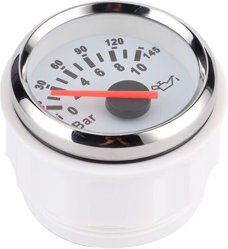 2in 0 10Bar Oil Pressure Meter 145psi LED Backlight Dial Instrument for Auto Motorcycle Boat Truck 12V 24VWhite Dial Silver Frame Oil Pressure Meter52mm GaugeOil (White Dial Silver Bezel) in Kuwait