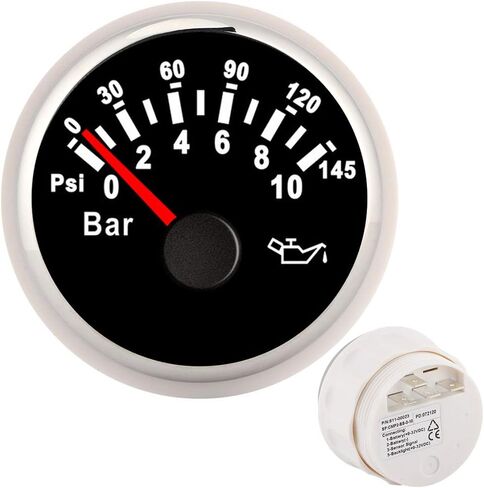 2in 0 10bar ضغط الزيت مقياس 145psi أداة الاتصال الخلفية LED لشاحنة قارب دراجة نارية تلقائية 12 فولت 24 فويت وايت فضي ضغط زيت المقياس المقياس 52 مم (مدي الفضة الهاتفي الأبيض) in Kuwait
