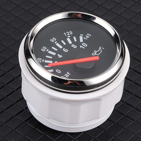 2in 0 10bar ضغط الزيت مقياس 145psi أداة الاتصال الخلفية LED لشاحنة قارب دراجة نارية تلقائية 12 فولت 24 فويت وايت فضي ضغط زيت المقياس المقياس 52 مم (مدي الفضة الهاتفي الأبيض) in Kuwait
