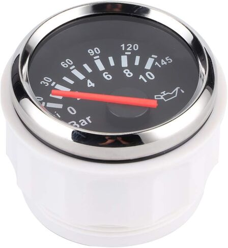 2in 0 10bar ضغط الزيت مقياس 145psi أداة الاتصال الخلفية LED لشاحنة قارب دراجة نارية تلقائية 12 فولت 24 فويت وايت فضي ضغط زيت المقياس المقياس 52 مم (مدي الفضة الهاتفي الأبيض) in Kuwait