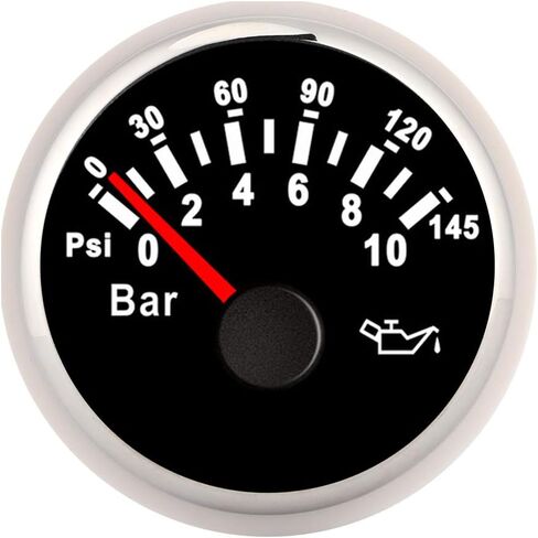 2in 0 10bar ضغط الزيت مقياس 145psi أداة الاتصال الخلفية LED لشاحنة قارب دراجة نارية تلقائية 12 فولت 24 فويت وايت فضي ضغط زيت المقياس المقياس 52 مم (مدي الفضة الهاتفي الأبيض) in Kuwait