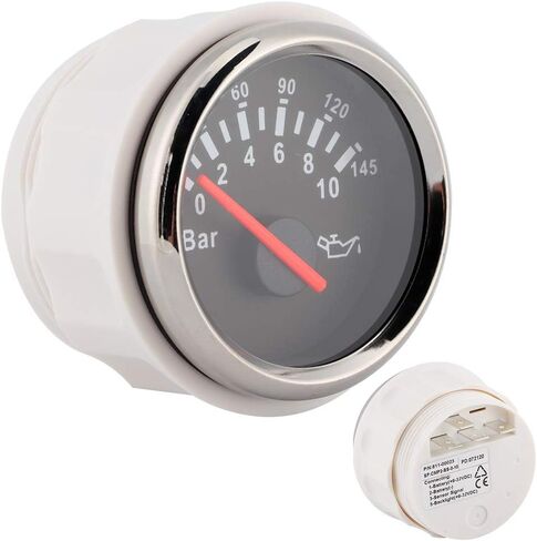 2in 0 10bar ضغط الزيت مقياس 145psi أداة الاتصال الخلفية LED لشاحنة قارب دراجة نارية تلقائية 12 فولت 24 فويت وايت فضي ضغط زيت المقياس المقياس 52 مم (مدي الفضة الهاتفي الأبيض) in Kuwait