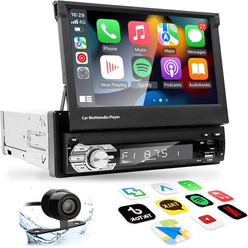1-Din Flip Touch Screen Car Stereo with 1080P Retractable TFT/LCD Display, FM Radio, USB/SD, MP4/MP5 Player Backup Camera Support. in Kuwait