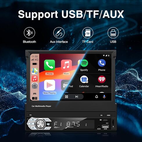 1-Din Flip Touch Screen Car Stereo with 1080P Retractable TFT/LCD Display, FM Radio, USB/SD, MP4/MP5 Player Backup Camera Support. in Kuwait