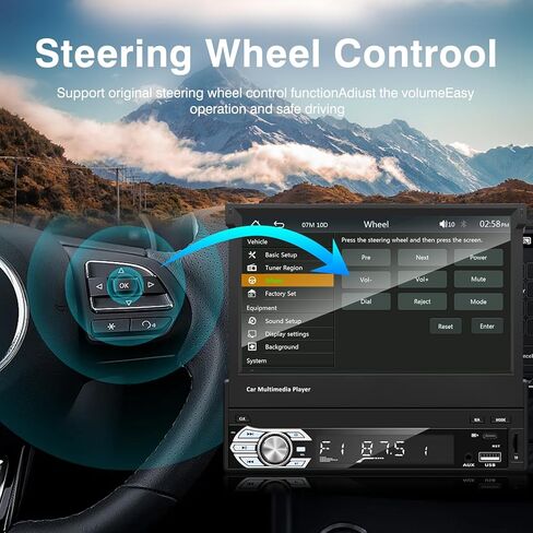 1-Din Flip Touch Screen Car Stereo with 1080P Retractable TFT/LCD Display, FM Radio, USB/SD, MP4/MP5 Player Backup Camera Support. in Kuwait