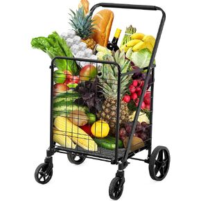 YITAHOME Super Jumbo Folding Shopping Cart Heavy Duty, Rolling Foldable Grocery Cart with Wheels, Portable Collapsible Utility Cart with Double Basket for Shopping Groceries Laundry Storage in Kuwait