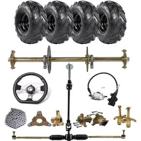 Racing 32 "مجموعة محور حية خلفية مع 4pcs 145/70-6 '' إطارات العجلات حافة ، ورسالة سلسلة ، ومكابح ، وتوجيه ل go-kart atv mower mower tricycle 4 wheelers trike golf carts diy projects in Kuwait