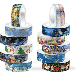 Pink Christmas Washi Tape Set 12 Rolls,Decorative Tape Washi Tape,Snowflake Christmas Tree Santa Claus Masking Tape for DIY Craft Gift Wrapping Scrapbook Journal Planners Note Taking Supplies in Kuwait