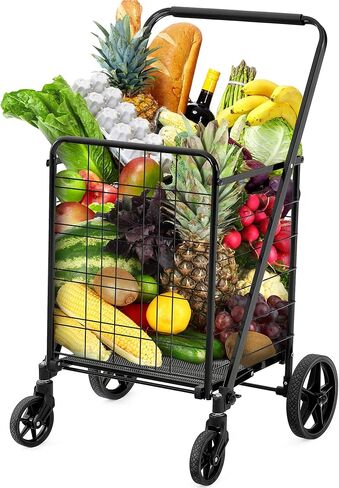 YITAHOME Super Jumbo Folding Shopping Cart Heavy Duty, Rolling Foldable Grocery Cart with Wheels, Portable Collapsible Utility Cart with Double Basket for Shopping Groceries Laundry Storage in Saudi Arabia