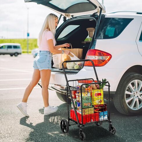 YITAHOME Super Jumbo Folding Shopping Cart Heavy Duty, Rolling Foldable Grocery Cart with Wheels, Portable Collapsible Utility Cart with Double Basket for Shopping Groceries Laundry Storage in Saudi Arabia