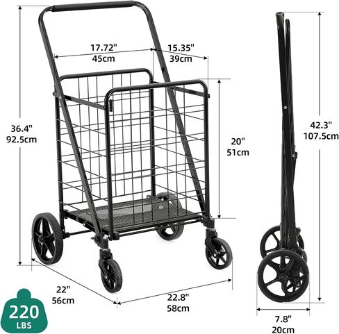 YITAHOME Super Jumbo Folding Shopping Cart Heavy Duty, Rolling Foldable Grocery Cart with Wheels, Portable Collapsible Utility Cart with Double Basket for Shopping Groceries Laundry Storage in Saudi Arabia