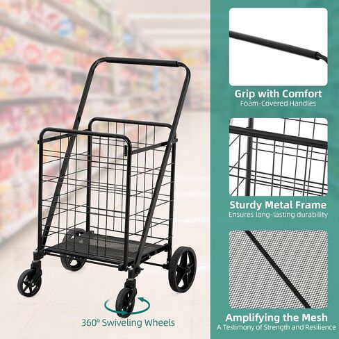 YITAHOME Super Jumbo Folding Shopping Cart Heavy Duty, Rolling Foldable Grocery Cart with Wheels, Portable Collapsible Utility Cart with Double Basket for Shopping Groceries Laundry Storage in Saudi Arabia