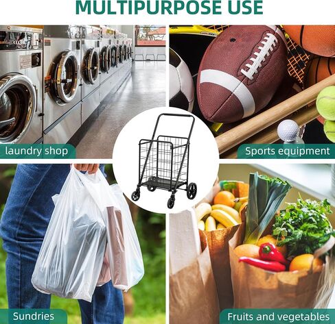 YITAHOME Super Jumbo Folding Shopping Cart Heavy Duty, Rolling Foldable Grocery Cart with Wheels, Portable Collapsible Utility Cart with Double Basket for Shopping Groceries Laundry Storage in Saudi Arabia