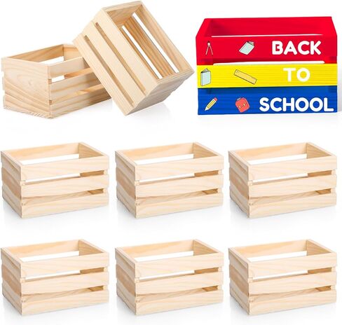 Roowest 12 Pcs 6.5'' Small Wooden Crates for Crafts Unfinished Wood Crate Wood Basket Unfinished Wood Craft for Display Home Bathroom Arts Milk Wine Towel Toys in Kuwait