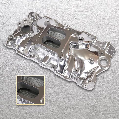 2701 EPS Aluminum Dual Plane SBC Intake Manifold Compatible with Chevy Small Block 305 327 350 1955-86 262-400 V8 Engine Polished in Saudi Arabia