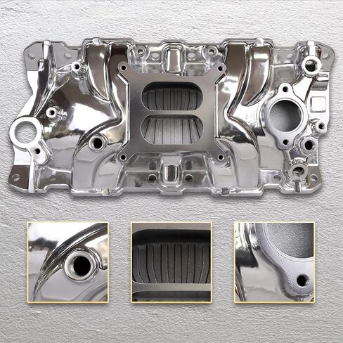 2701 EPS Aluminum Dual Plane SBC Intake Manifold Compatible with Chevy Small Block 305 327 350 1955-86 262-400 V8 Engine Polished in Saudi Arabia