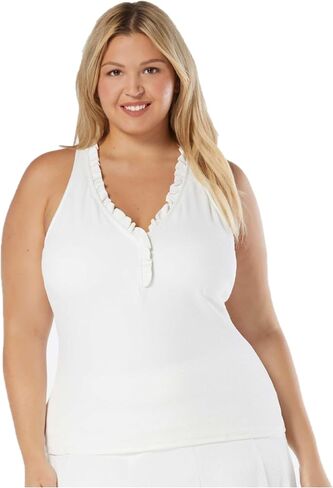 BEACH HOUSE Swim Nina Plus Size Tankini Top — Ruffled Trim Racerback V-Neck in Saudi Arabia