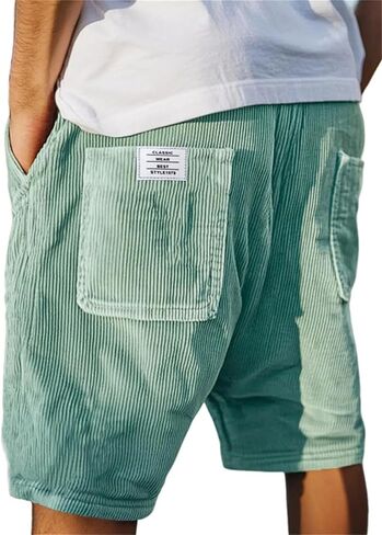 crazynekos Men's Corduroy Shorts Elastic Waist Drawstring Cargo Short Multi-Pocket Lightweight Summer Casual Beach Shorts in Saudi Arabia