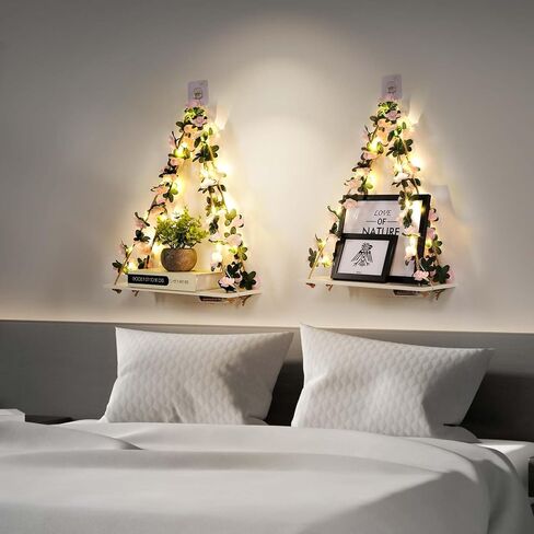 أرفف عائمة للجدار لا حفر ، فنية dcorations الجدار ، رف معلق ، أوراق وشريط فاتح مع زهرة ، مجموعة من 2 ديكور النبات لضابط غرفة نوم المنزل المنزل ، ديكور بوهو ، هدايا للمرأة in Kuwait