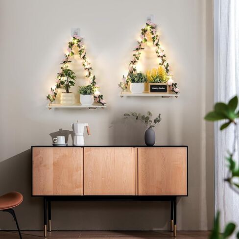 أرفف عائمة للجدار لا حفر ، فنية dcorations الجدار ، رف معلق ، أوراق وشريط فاتح مع زهرة ، مجموعة من 2 ديكور النبات لضابط غرفة نوم المنزل المنزل ، ديكور بوهو ، هدايا للمرأة in Kuwait