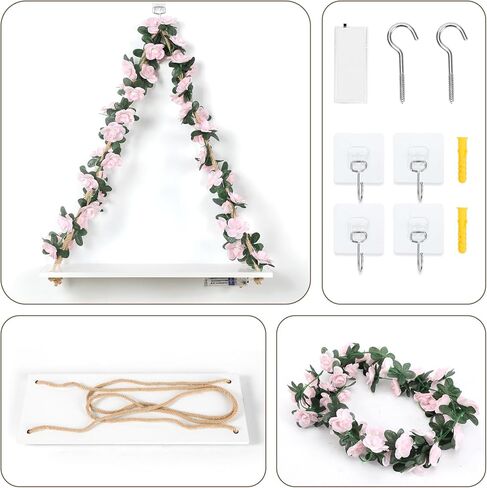 أرفف عائمة للجدار لا حفر ، فنية dcorations الجدار ، رف معلق ، أوراق وشريط فاتح مع زهرة ، مجموعة من 2 ديكور النبات لضابط غرفة نوم المنزل المنزل ، ديكور بوهو ، هدايا للمرأة in Kuwait