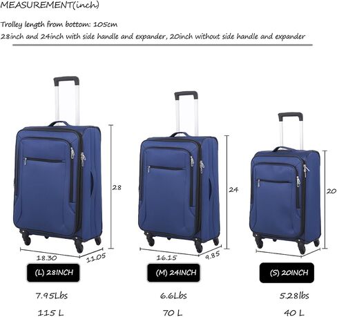 Softside Luggage Sets With Spinner Wheels, Softshell Lightweight Suitcase With Expandable And TSA Lock, 3pcs Set (Black) in Saudi Arabia