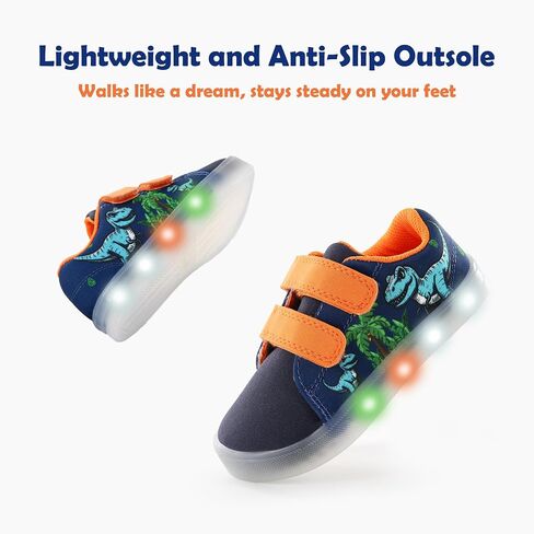 Yeskis Boys Girls تضيء أحذية رياضية تنفس Vivaki LED Cartoon Cartoon Cartoon Dual Hook and Loops Canvas Walking Tennis أحذية للأطفال الصغار الصغار in Kuwait
