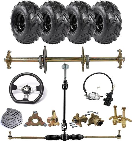 Racing 32 "مجموعة محور حية خلفية مع 4pcs 145/70-6 '' إطارات العجلات حافة ، ورسالة سلسلة ، ومكابح ، وتوجيه ل go-kart atv mower mower tricycle 4 wheelers trike golf carts diy projects in Kuwait