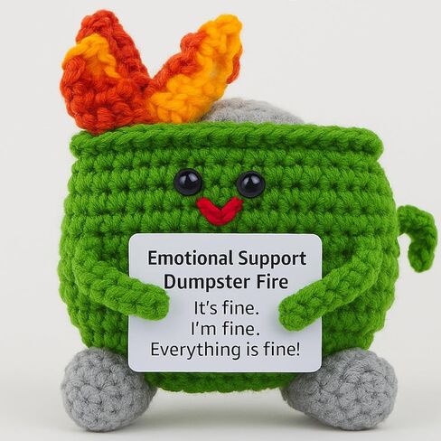 2024 Crochet Dumpster Fire, Handmade Crochet Emotional Support Dumpster Fire, Funny Dumpster Knitting Doll with Positive Card (Yellow) in Saudi Arabia