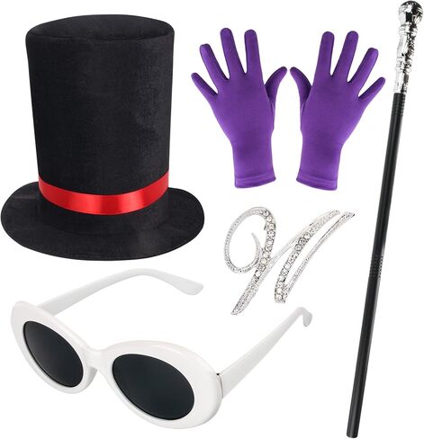 Beelittle Black Top Hat Core Set Silver Walking Scepter Purple Gloves Retros Retros Brooch لإكسسوارات عيد الهالوين in Kuwait