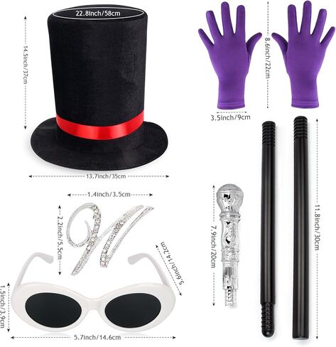 Beelittle Black Top Hat Core Set Silver Walking Scepter Purple Gloves Retros Retros Brooch لإكسسوارات عيد الهالوين in Kuwait