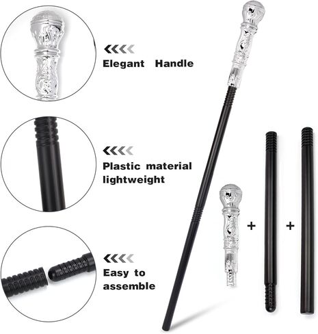Beelittle Black Top Hat Core Set Silver Walking Scepter Purple Gloves Retros Retros Brooch لإكسسوارات عيد الهالوين in Kuwait