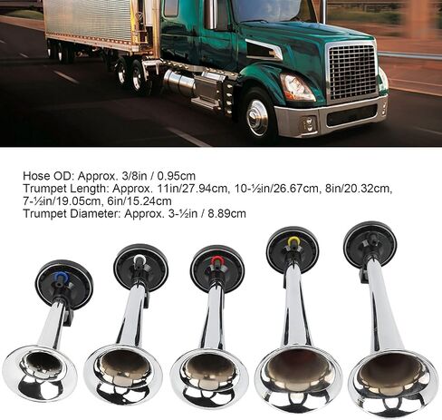 Air Trumpet Set 5 Trumpet 12V Heavy Duty Chrome Musical Air Horn with Compressor Relay Hose for Trucks Trains Ships in Saudi Arabia