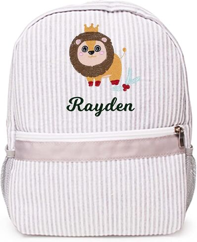MT World Personalized Toddler Backpack for Girls 5-9 ، حقيبة ظهر Seersucker Daycare مع الاسم ، Preppy Packpacks Kids Bookbag للحصول على هدايا المدرسة اليومية والهدايا (Pink) in Kuwait