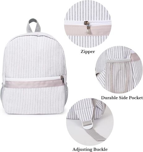 MT World Personalized Toddler Backpack for Girls 5-9 ، حقيبة ظهر Seersucker Daycare مع الاسم ، Preppy Packpacks Kids Bookbag للحصول على هدايا المدرسة اليومية والهدايا (Pink) in Kuwait