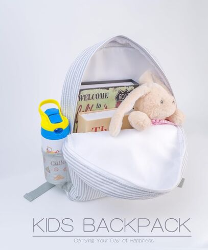 MT World Personalized Toddler Backpack for Girls 5-9 ، حقيبة ظهر Seersucker Daycare مع الاسم ، Preppy Packpacks Kids Bookbag للحصول على هدايا المدرسة اليومية والهدايا (Pink) in Kuwait