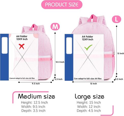 MT World Personalized Toddler Backpack for Girls 5-9 ، حقيبة ظهر Seersucker Daycare مع الاسم ، Preppy Packpacks Kids Bookbag للحصول على هدايا المدرسة اليومية والهدايا (Pink) in Kuwait