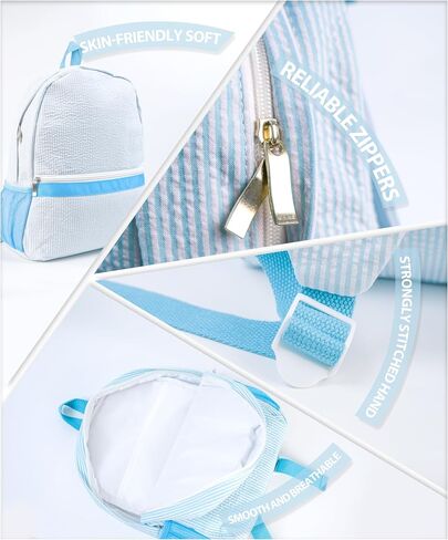 MT World Personalized Toddler Backpack for Girls 5-9 ، حقيبة ظهر Seersucker Daycare مع الاسم ، Preppy Packpacks Kids Bookbag للحصول على هدايا المدرسة اليومية والهدايا (Pink) in Kuwait