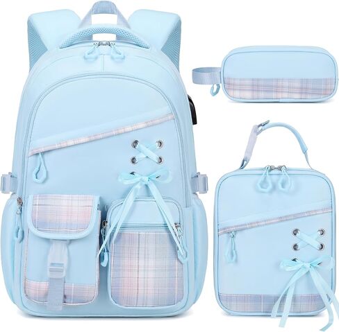 DIGOBAY Backpacks for Girls - 3PCS Girls Backpack with Lunch Box & Pencil Pouch School Backpacks for Elementary Middle High College School Bookbag for Teen Girl Kids Students Aquamarine-purple in Saudi Arabia